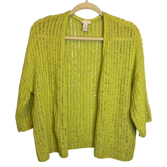 Chico's Sweater Women's Size Large Open front Knit 3/4 sleeves Green Chicos 2 - Picture 1 of 3